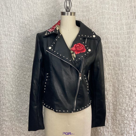 Justify Jackets & Blazers - Justify Rose Embroidered Studded Moto Jacket